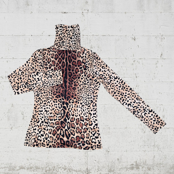 Boston Proper Tan Black Animal Print Leopard Print Turtleneck Top Size Small - Picture 7 of 8